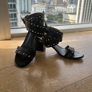 Black studded block sandals